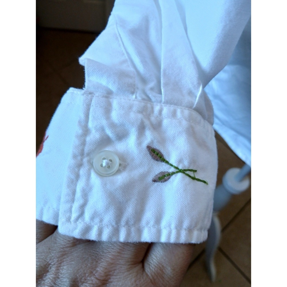 Cherokee Woman 22W White Cotton Embroidered Fall Leaves Button Down Shirt Casual - Picture 8 of 16